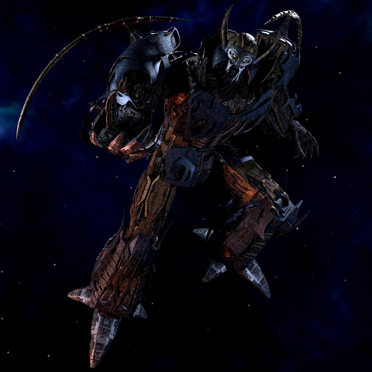 同人自制《变形金刚:超能勇士崛起》宇宙大帝机器人形态cg模型,by