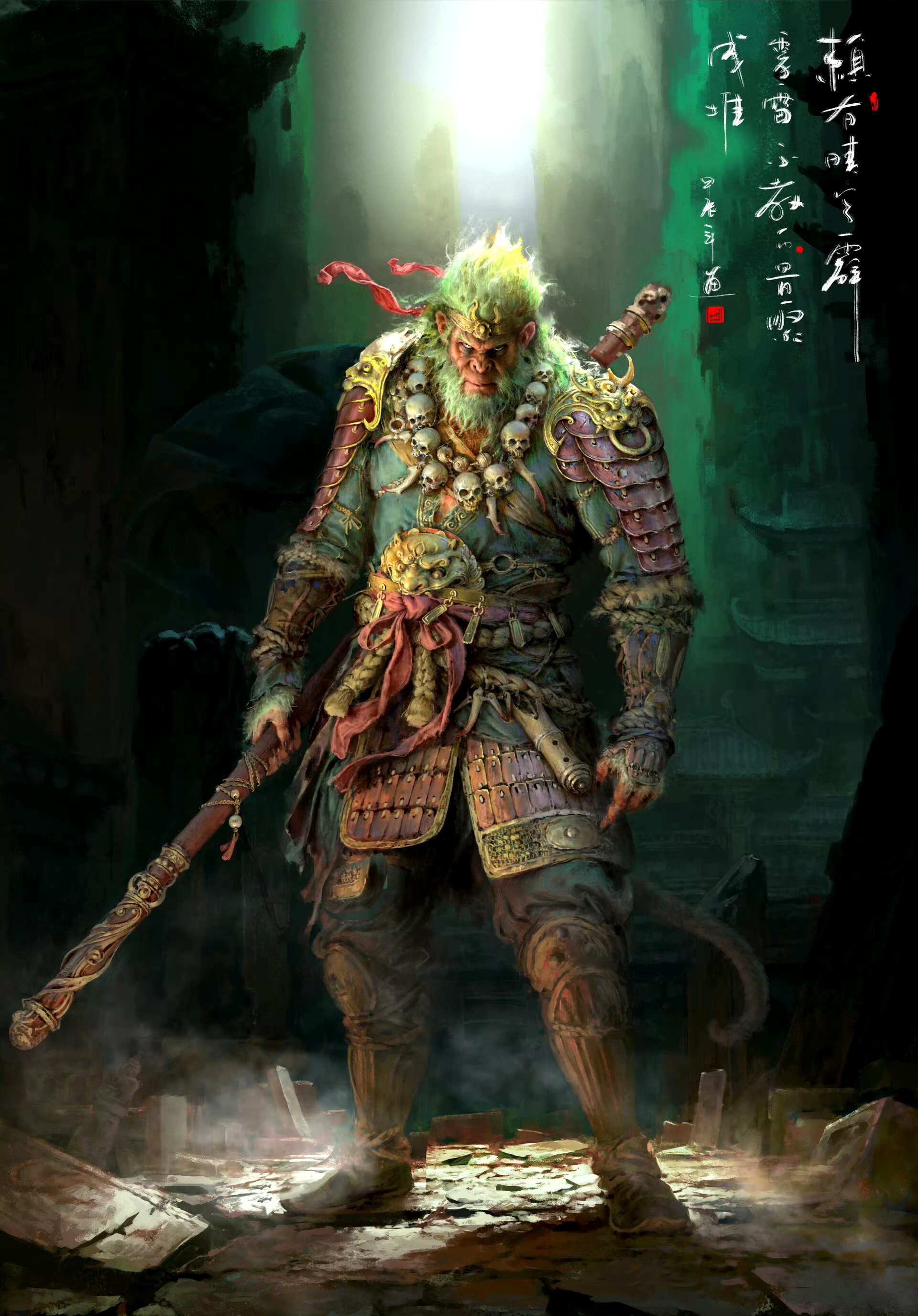 建模欣赏:悟空,模型展现了他手持金箍棒的造型