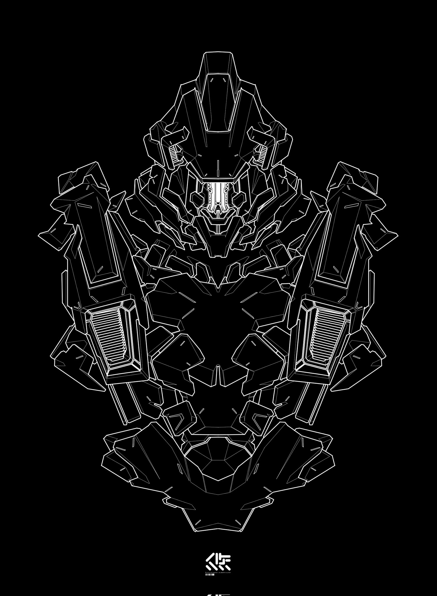 分享一组画师" yuu2525"绘制的机甲胸像线稿作品