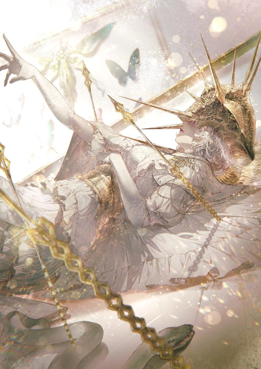 画师haguking创作的艾尔登法环/黑暗之魂同人插画作品,画面色彩华丽而
