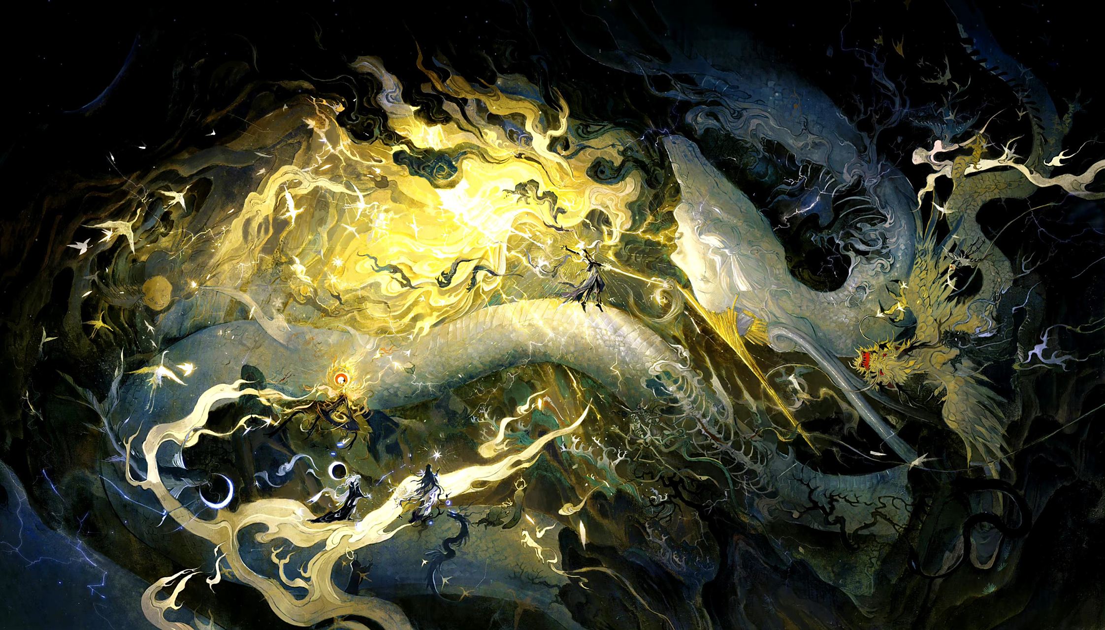 一组光影梦幻的奇幻场景插画欣赏,描绘了动人的奇幻故事,by 離城城城.