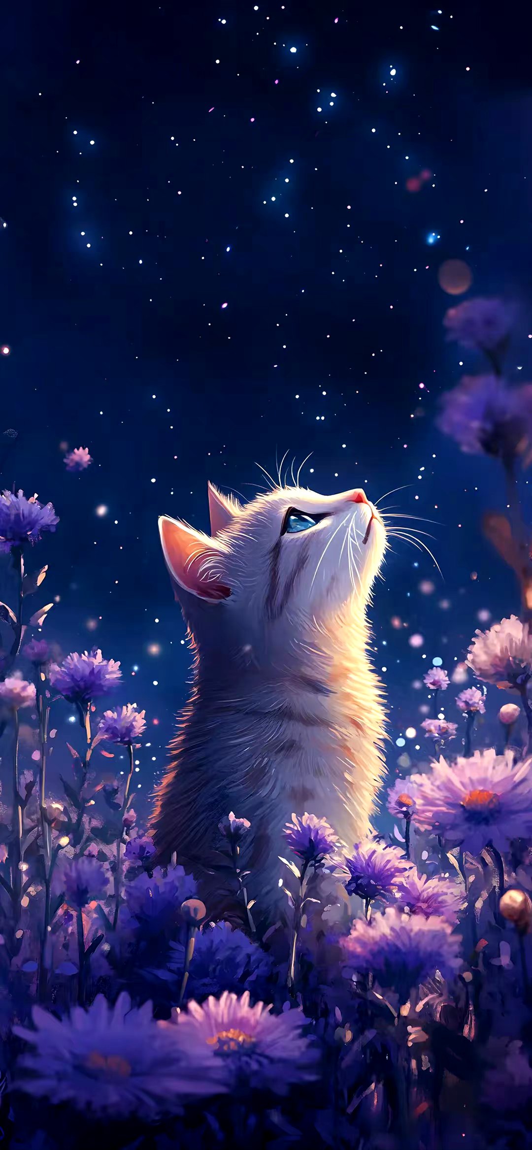 分享一组动漫猫咪插画作品,描绘了它们仰望星空的场景