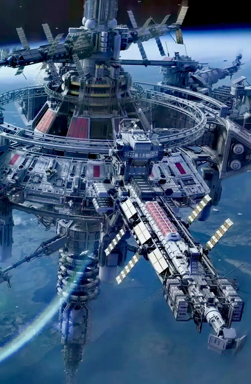 未来在太空中的空间站与飞船,采用了环形结构和聚变引擎,希望这天能