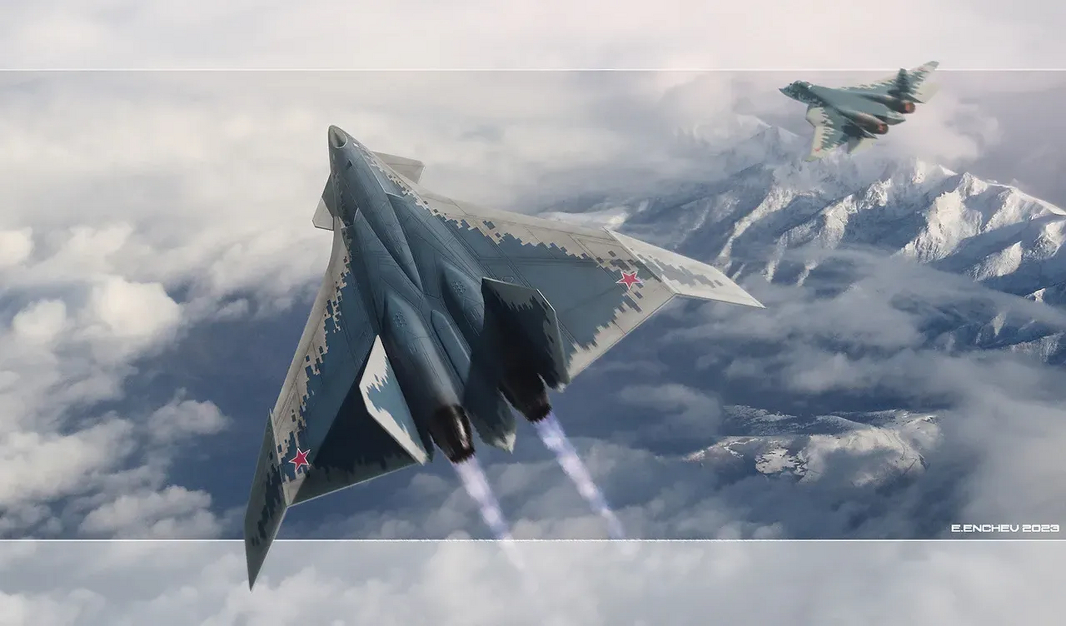 战机欣赏:想象中的俄罗斯第六代战斗机,有苏-57的影子.