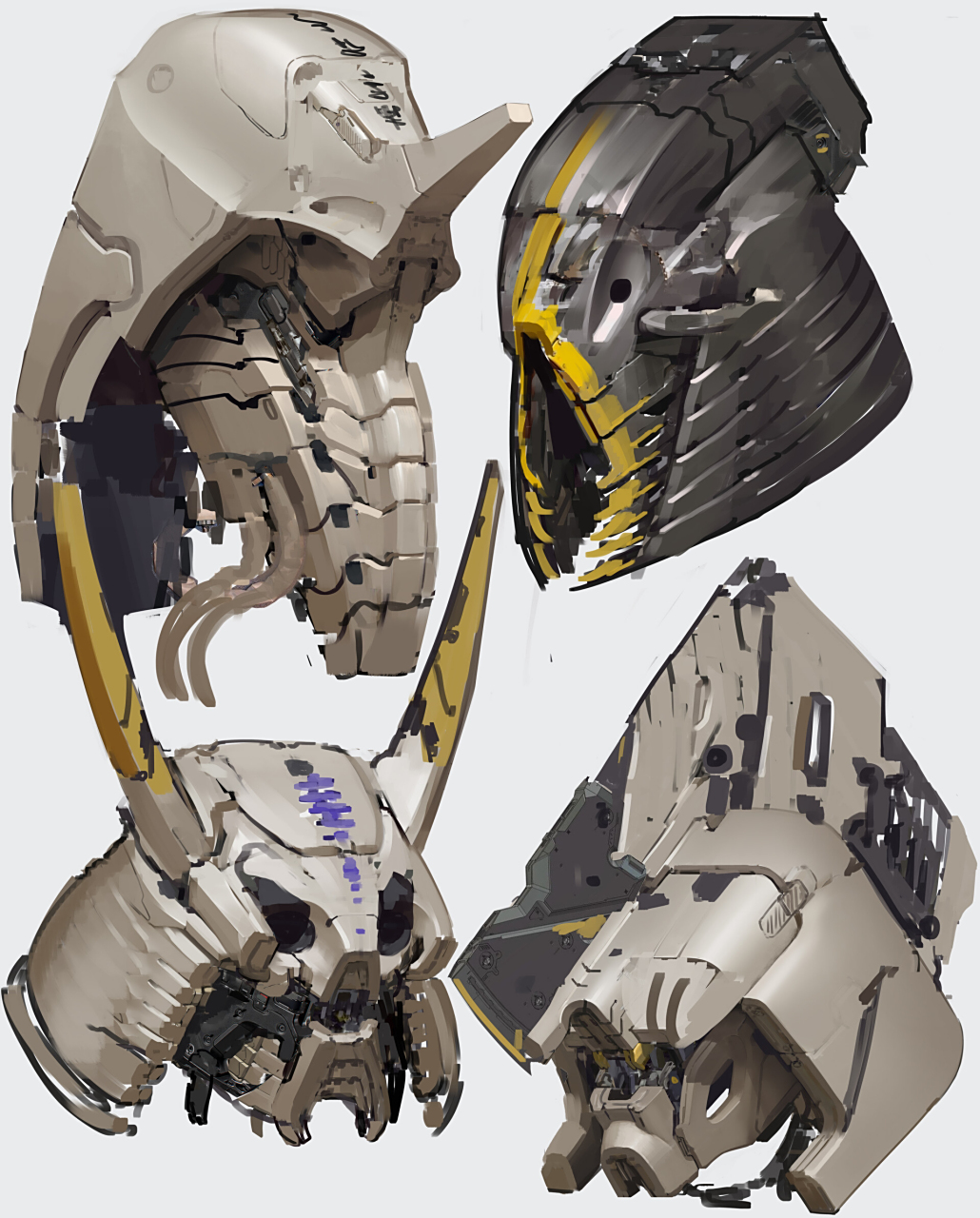 画师till freitag创作的一组机甲头部设计,风格多变,取景器布局为各有