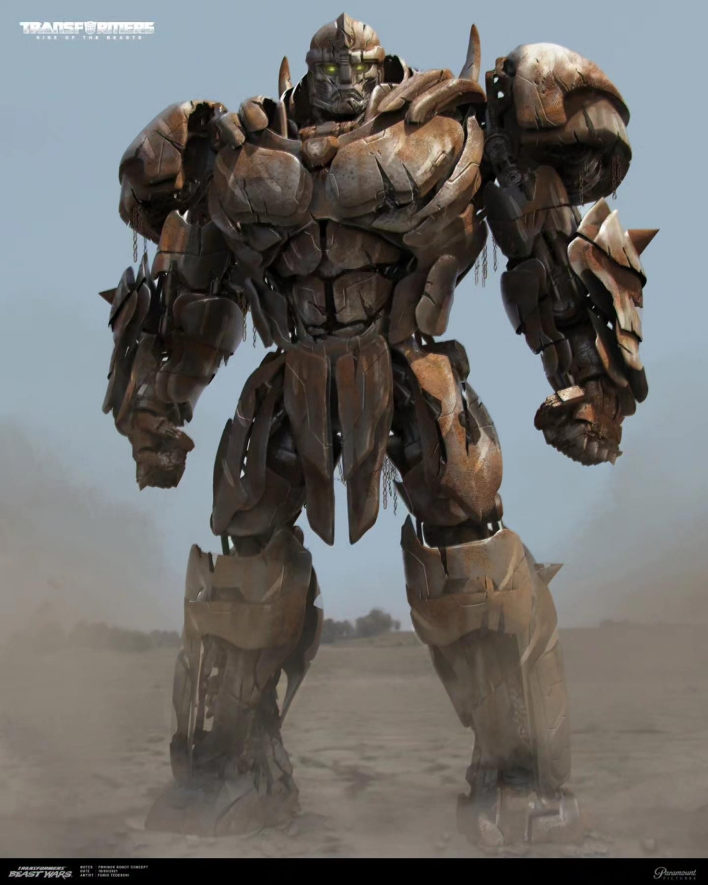 《变形金刚:超能勇士崛起》犀牛勇士概念设定图,盔甲可以展开,有电击