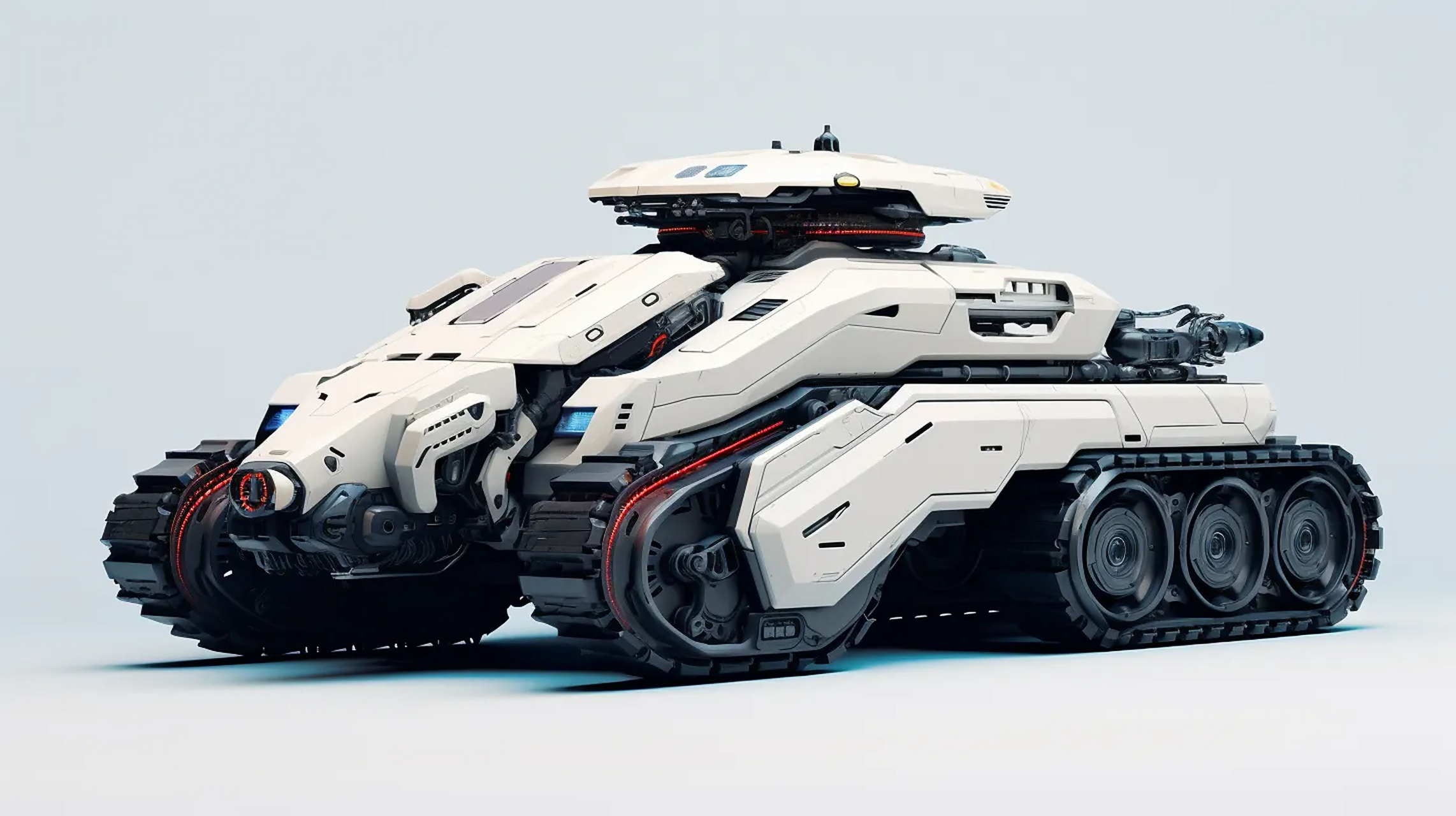 一组ai生成的无人战车,由人工智能操控,履带式行走装置,by midjourney