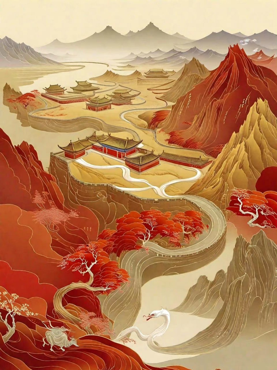 一组ai生成的古风插画作品,主题《出塞》,"秦时明月汉时关,万里长征人