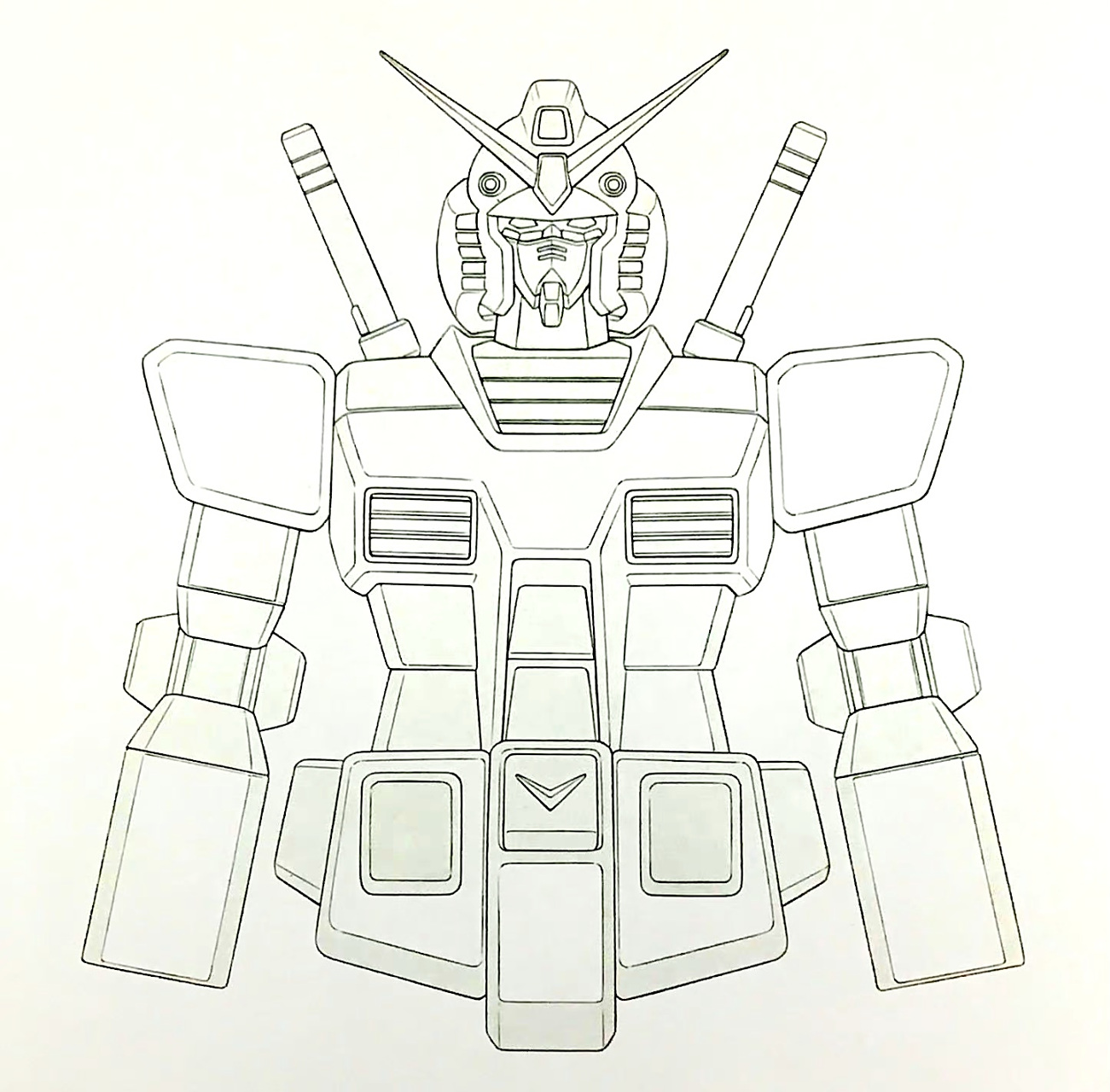 石垣純哉老师分享的一组高达黑白线稿,风格非常工整,帅气.