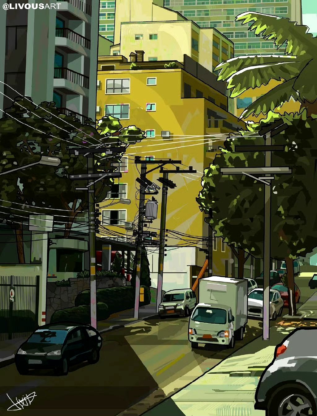 画师livous场景绘画欣赏,用丰富的色彩描绘了日常生活中的景色,从微小