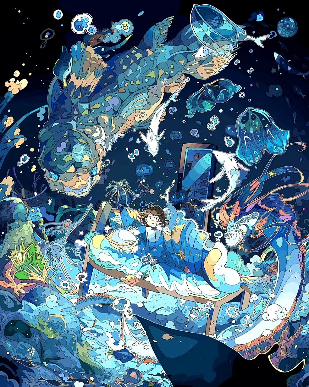 画师nara_lalana奇幻色彩插画欣赏,描绘了异世界精灵们的故事.