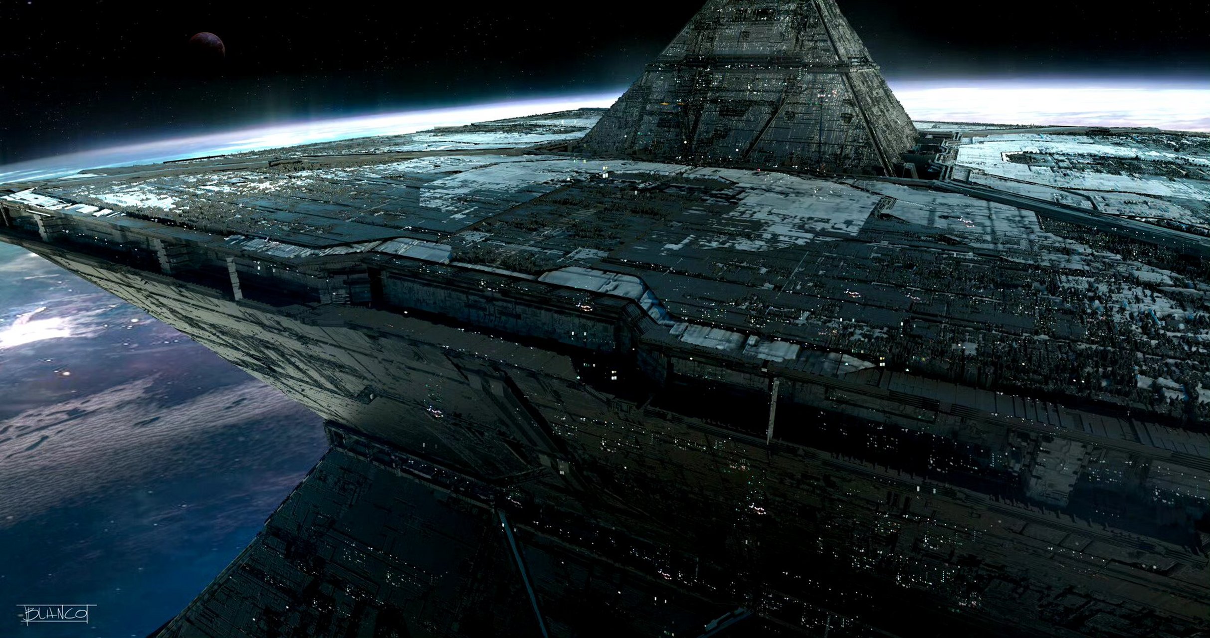 画师pedro blanco科幻插画欣赏,从天而降的太空战舰.