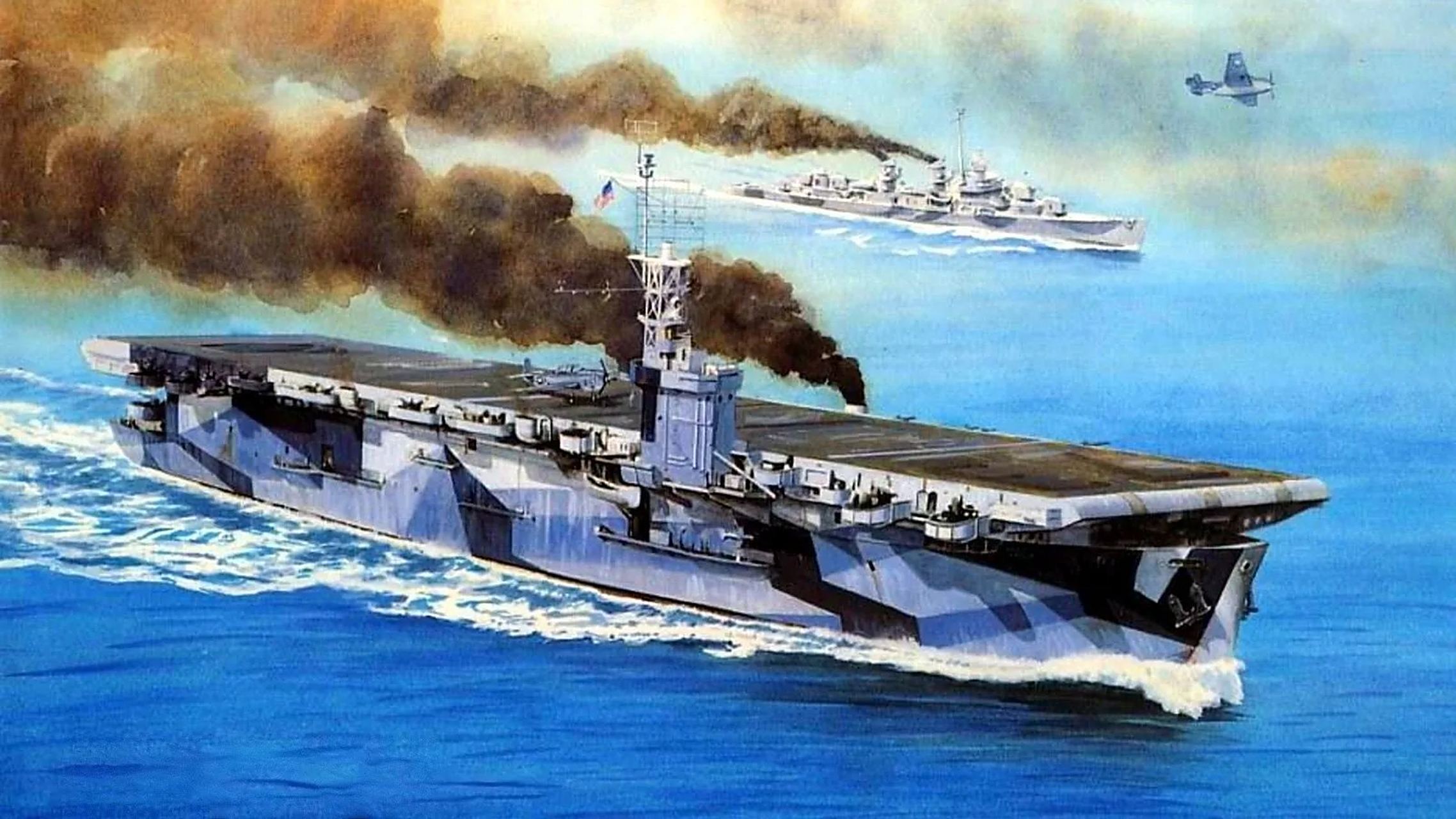 一组二战航空母舰绘画作品欣赏,那个时期是航母崭露头角的开始.