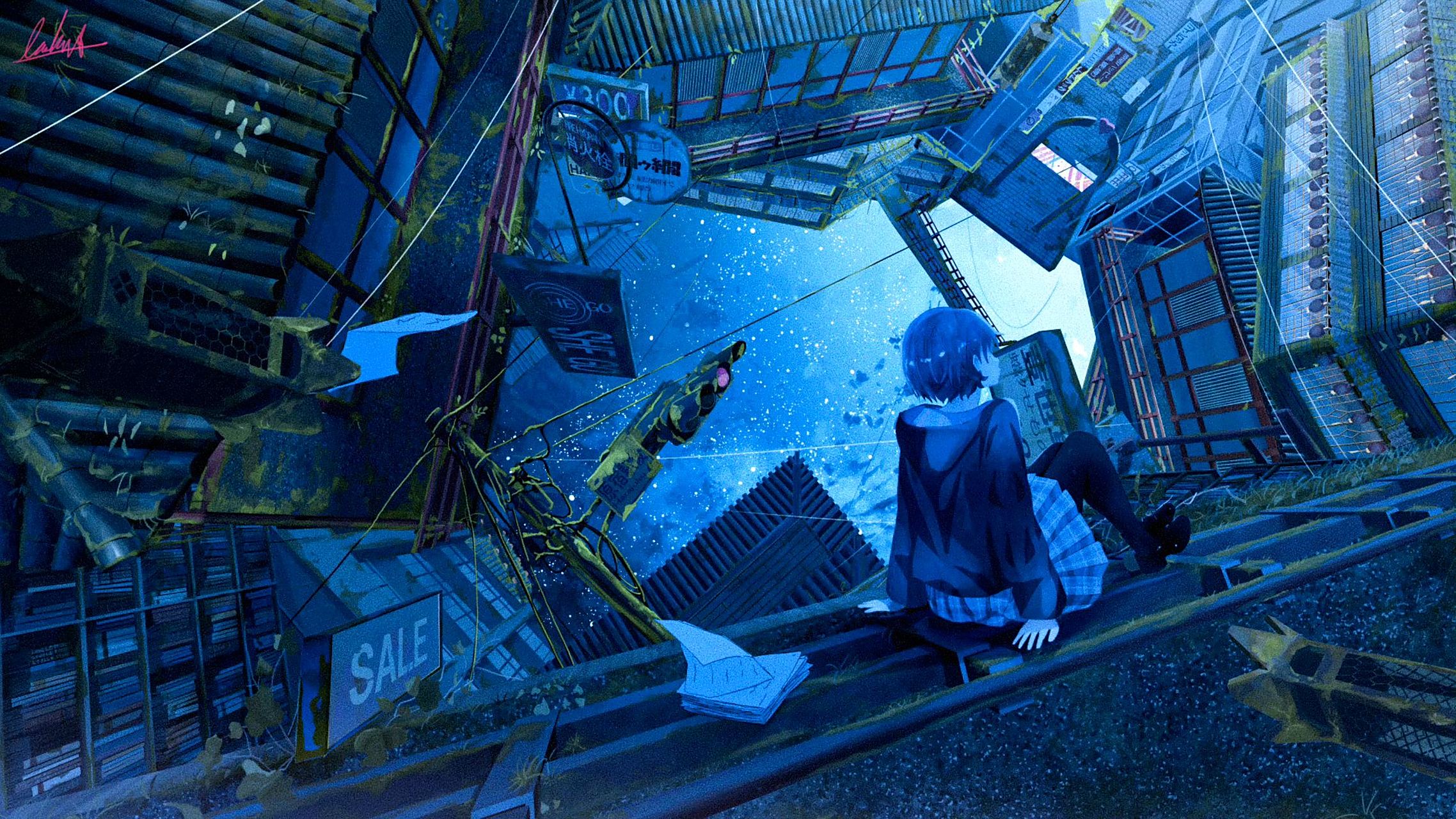 一组动漫场景插画欣赏,绚丽的色彩与光影结合展现了梦幻般的景色.