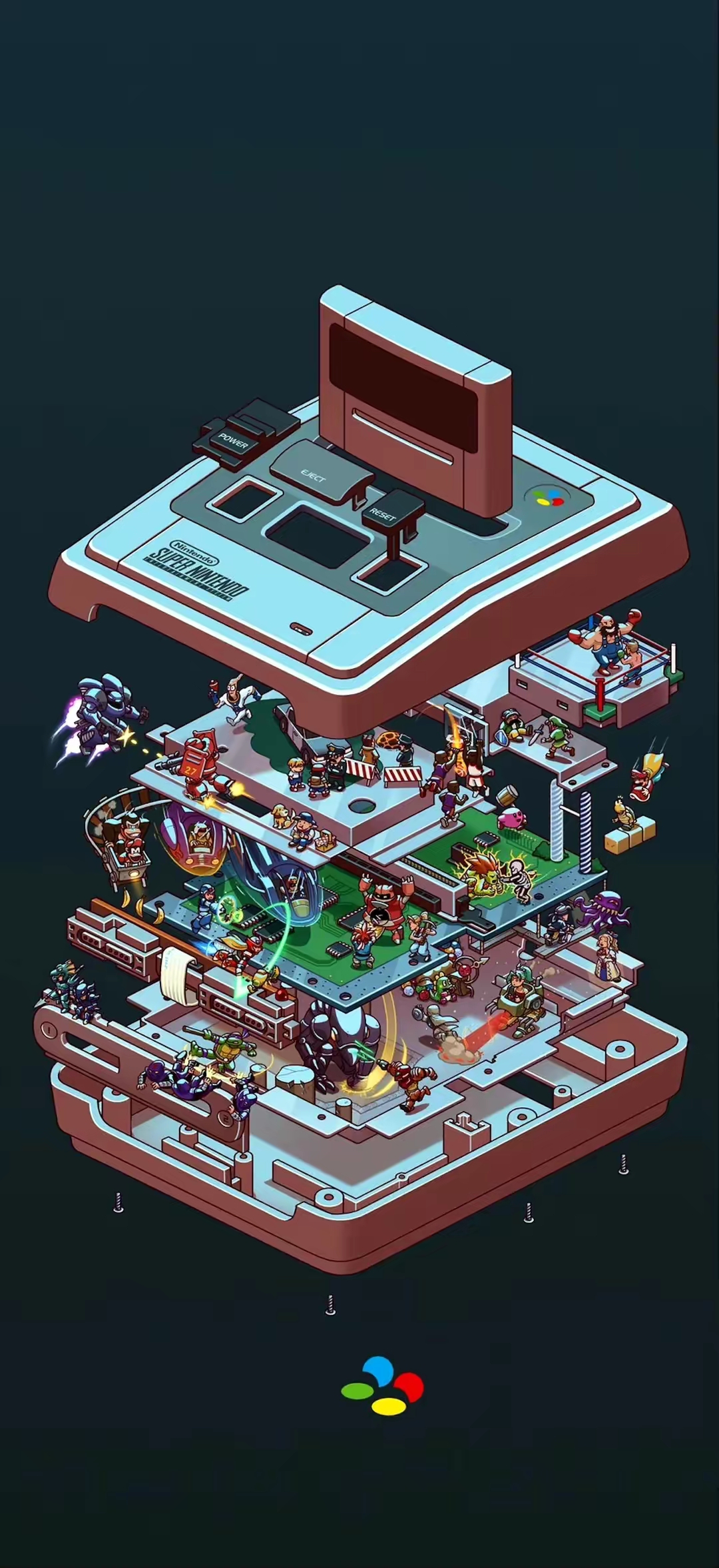 画师pierre roussel绘制的一组游戏主机插画作品,描绘了主机的分层