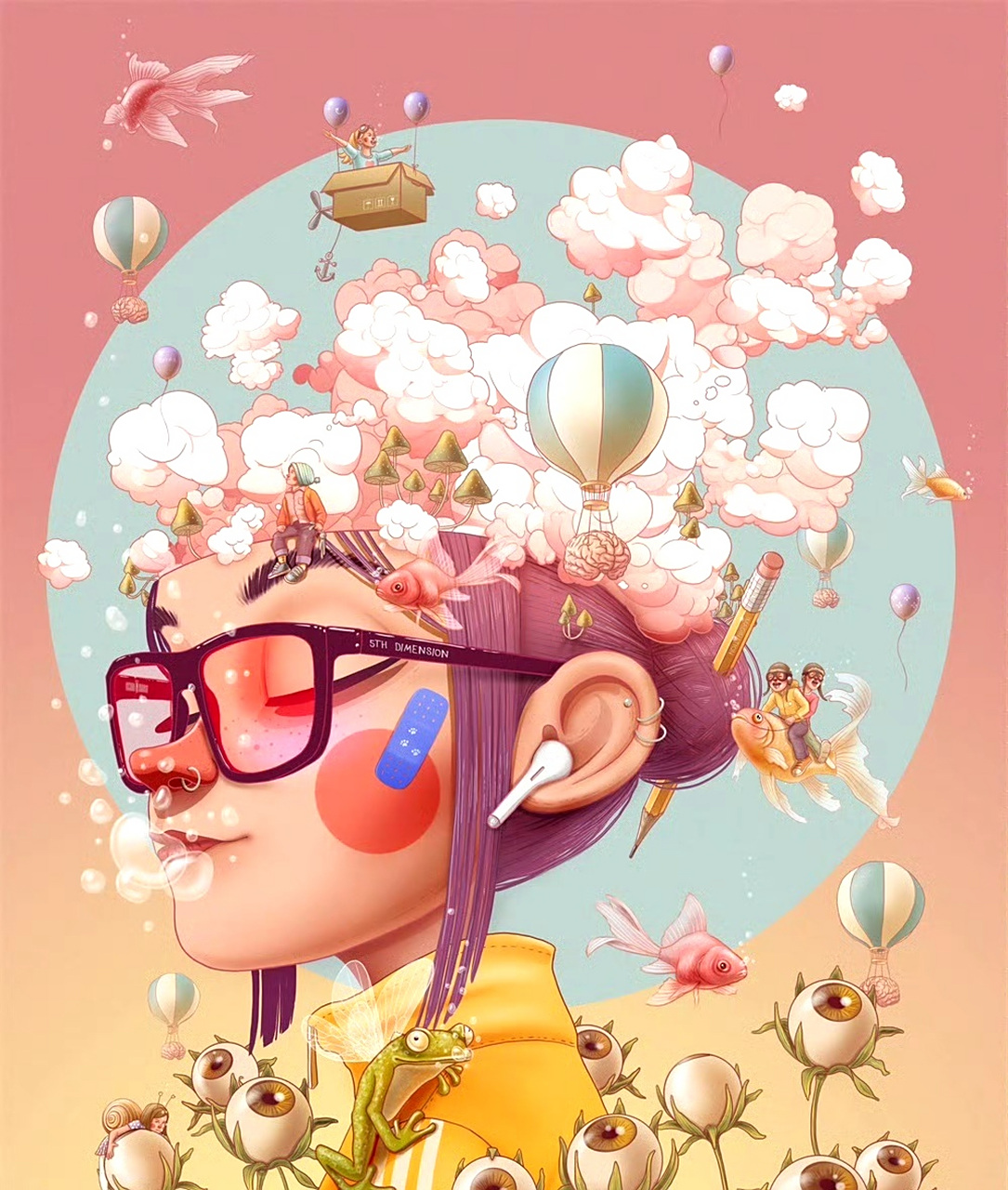 一组充满想象力的插画作品,画面抽象而布满了各种元素.