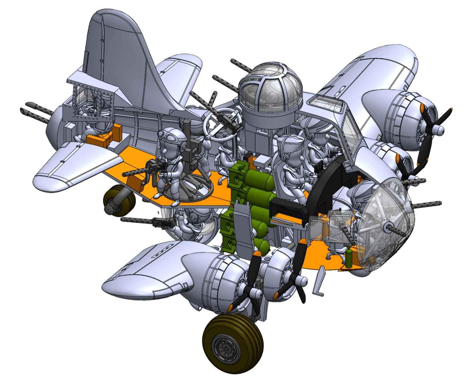 建模欣赏:拓城模型 q版 b-17"空中堡垒"轰炸机,机身内可以放入10个