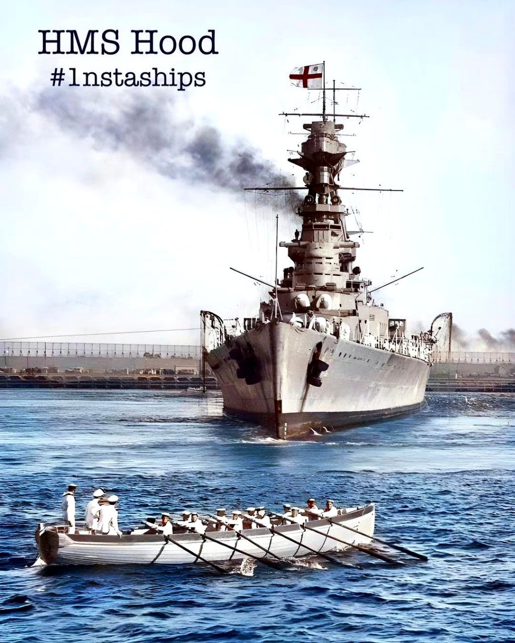 战舰欣赏:一组英国海军胡德号战列巡洋舰上色照片,论颜值胡德号没输过