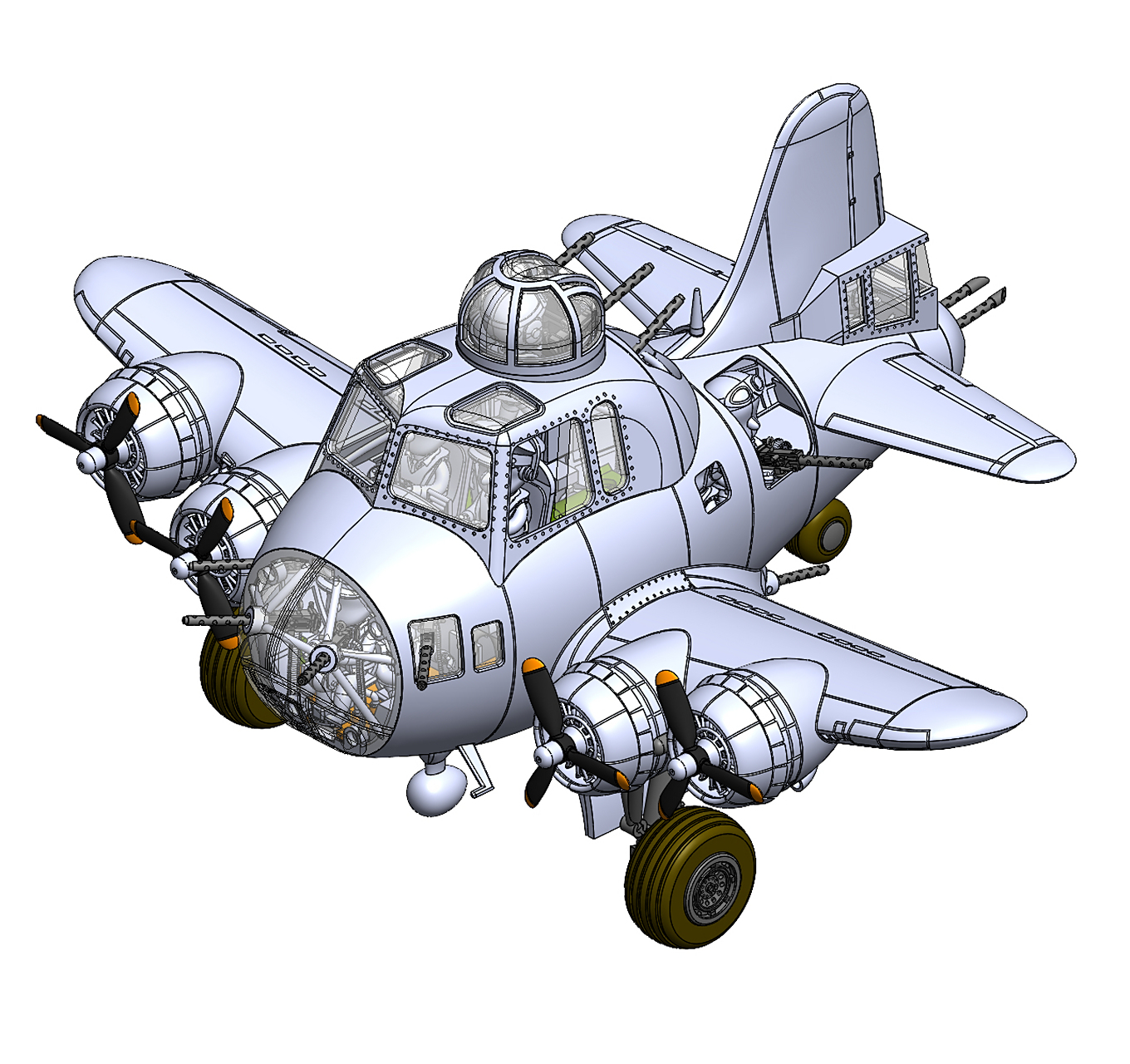 建模欣赏:拓城模型 q版 b-17"空中堡垒"轰炸机,机身内可以放入10个
