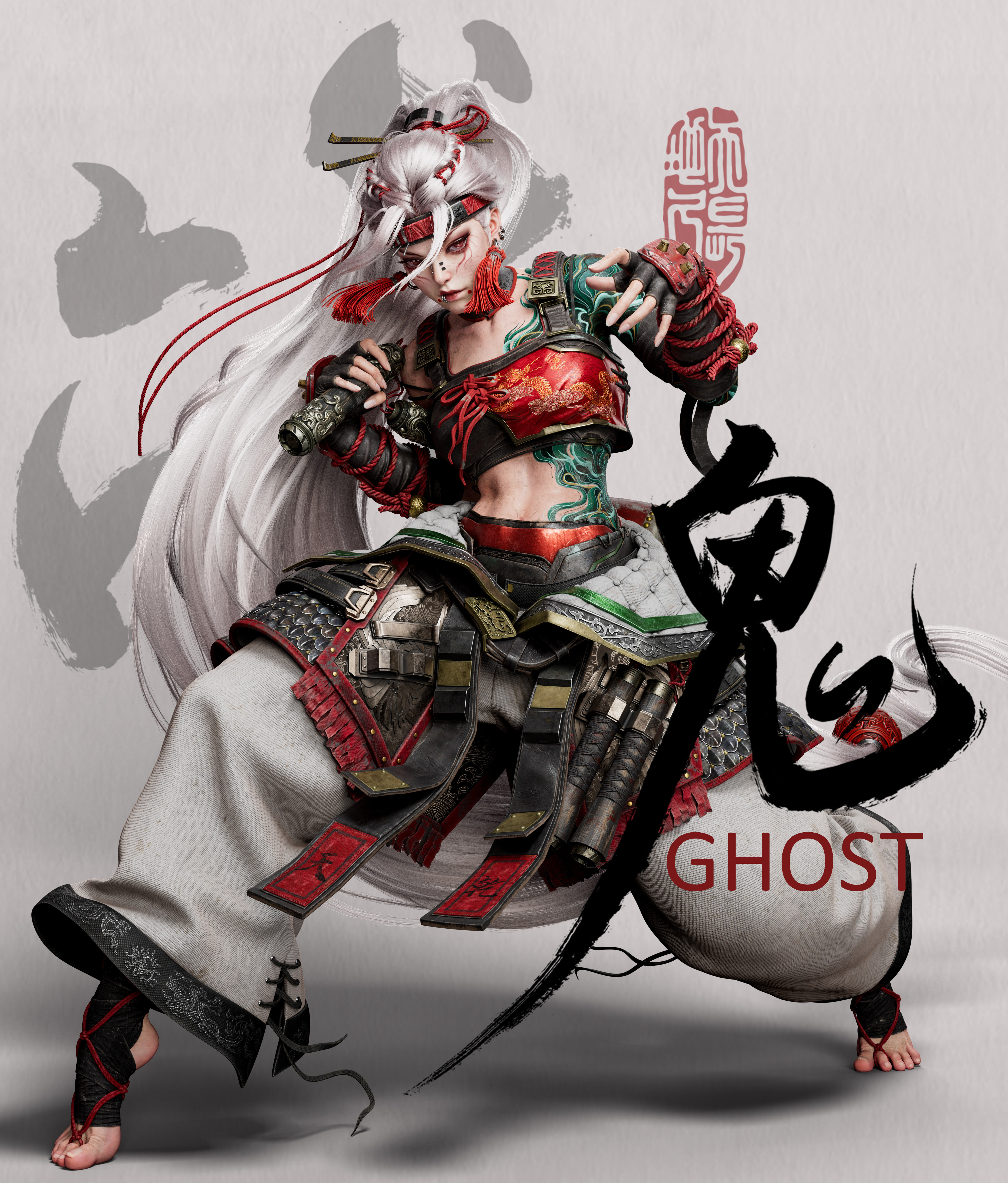 战鬼ghost,造型华丽而富有动态感,建模师 yuan yu,参考原画 黑崎樱高