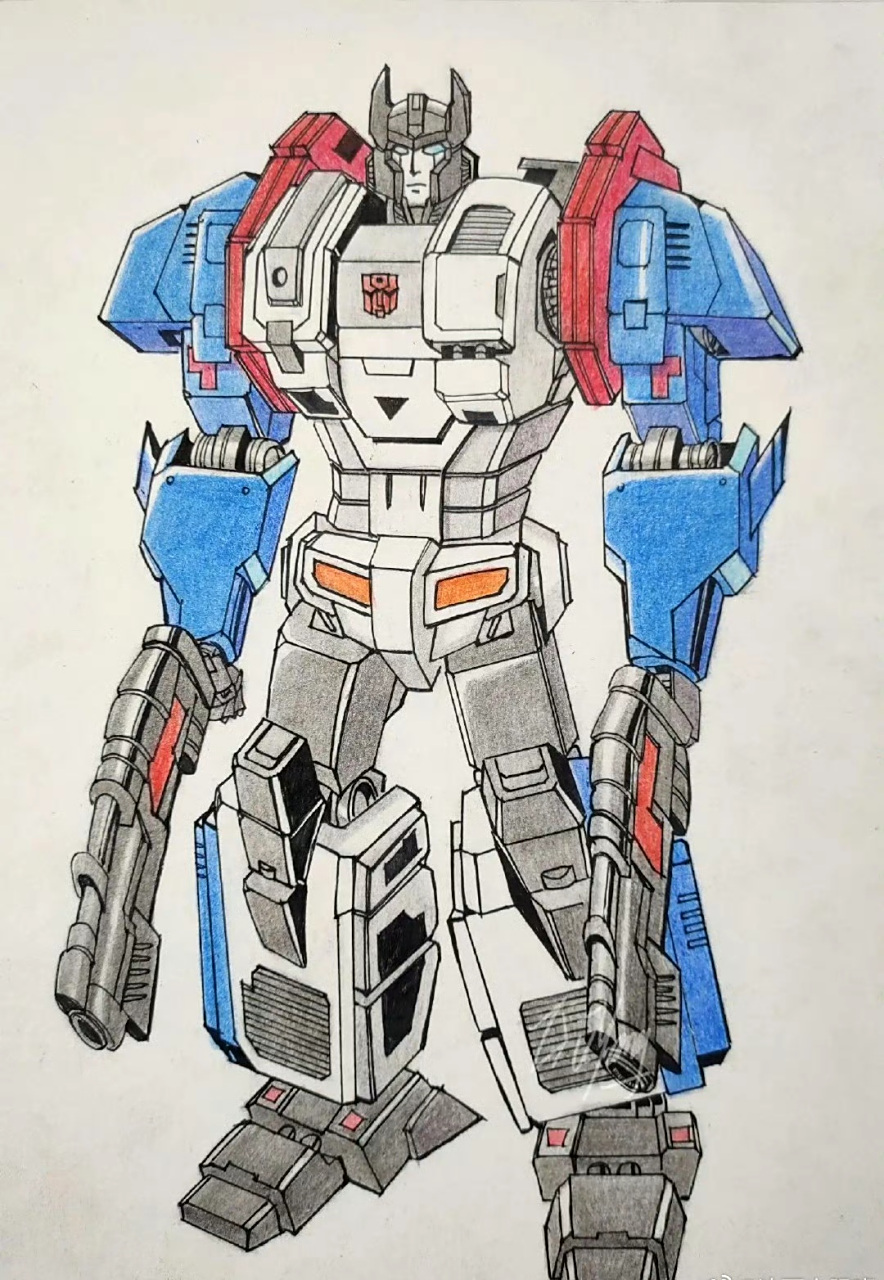 画师刘洋绘制的一组彩铅变形金刚角色插画,展现了不同系列的汽车人