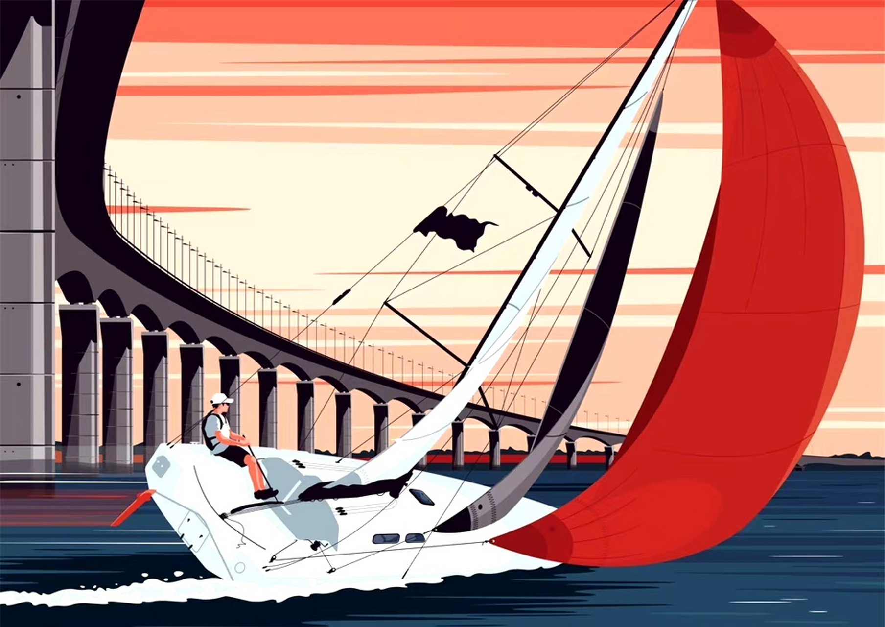 一组风景插画欣赏,展现了帆船航行时的场景.#动漫# #插画# #二次元