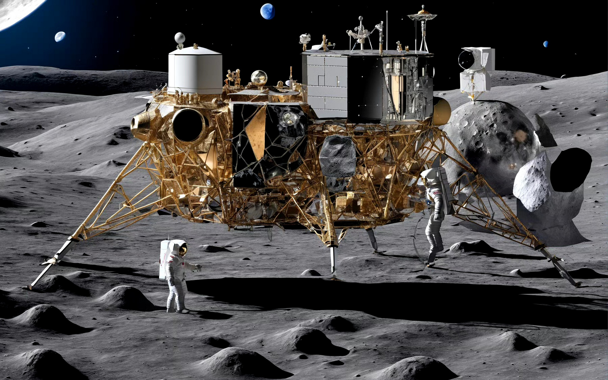 一组ai生成的月球探测器插画,描绘了人类对月球的探索,by midjourney.