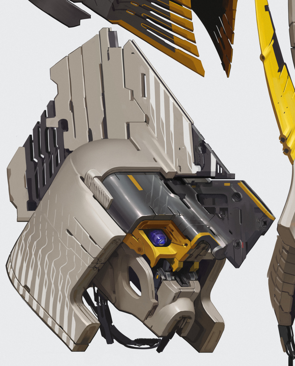 画师till freitag创作的一组机甲头部设计,风格多变,取景器布局为各有