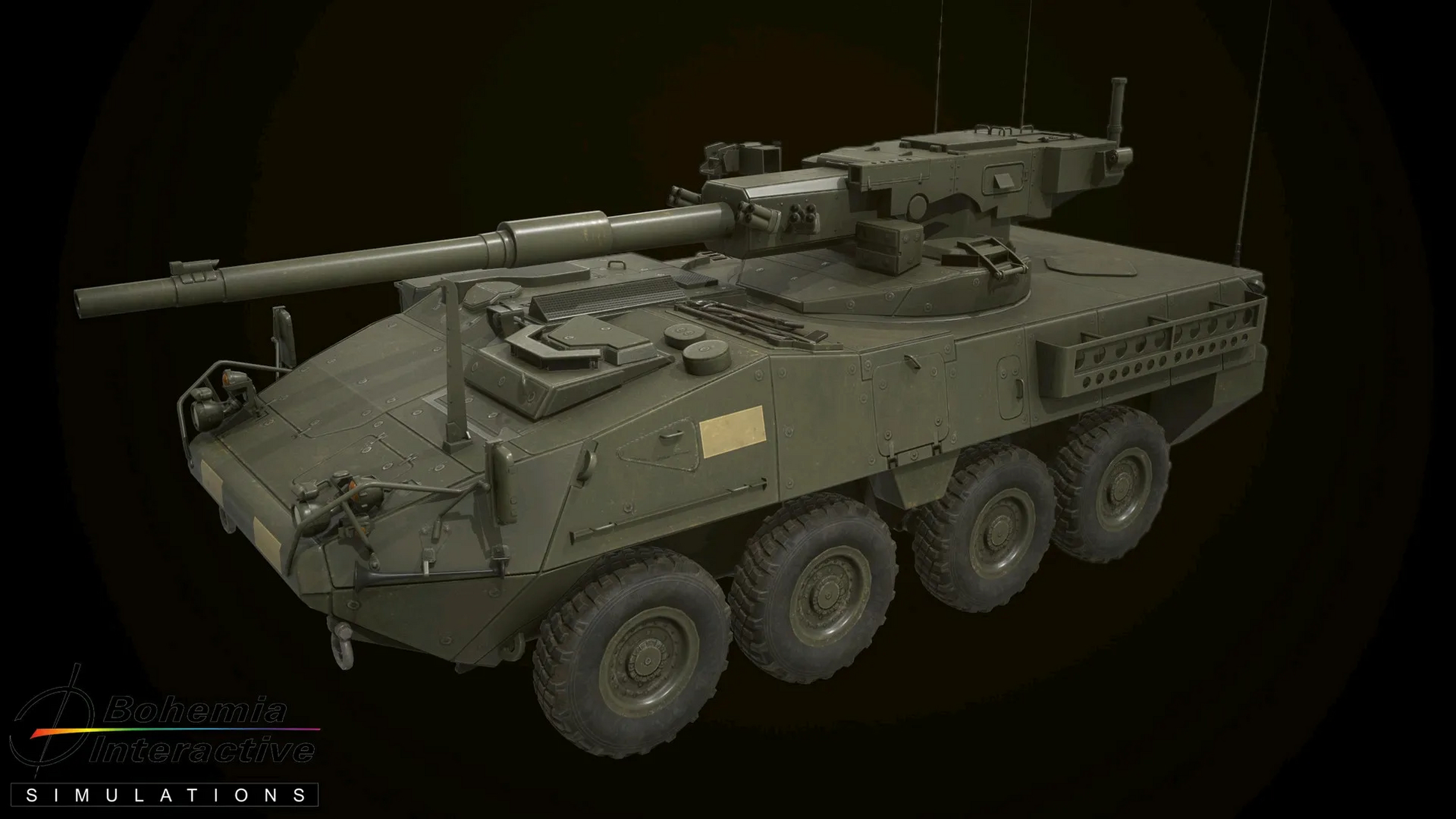 建模欣赏:斯特瑞克m1128轮式突击炮,该型装备采用的是高机动轮式底盘