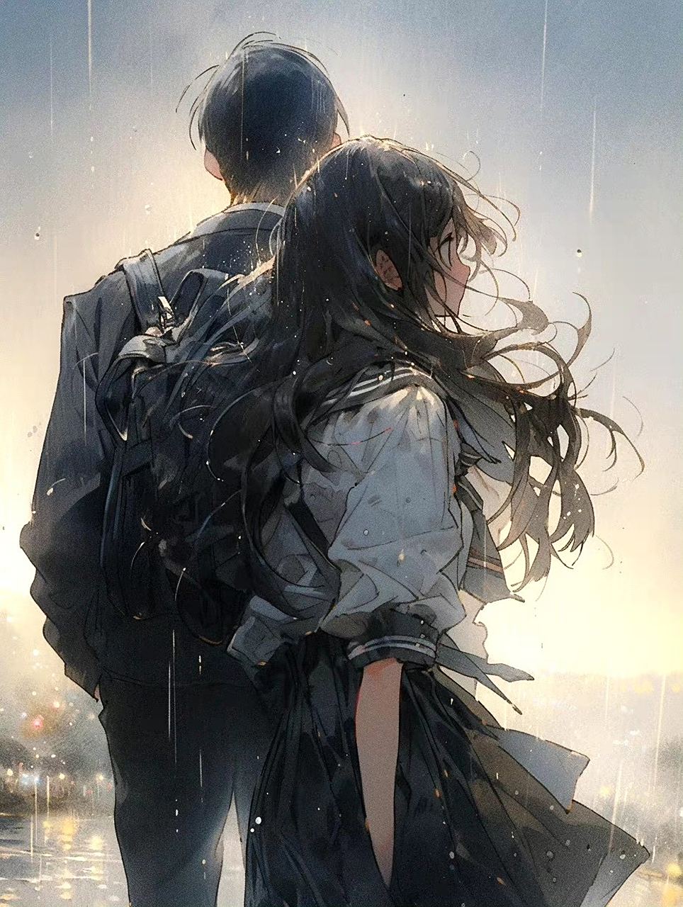 ai生成的一组主题为"雨中少年"的插画作品,展现了青春的记忆.