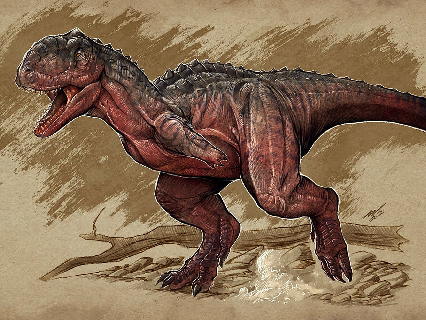 n古生物绘画作品欣赏,描绘了以恐龙为代表的中生代动物,展现了动态的
