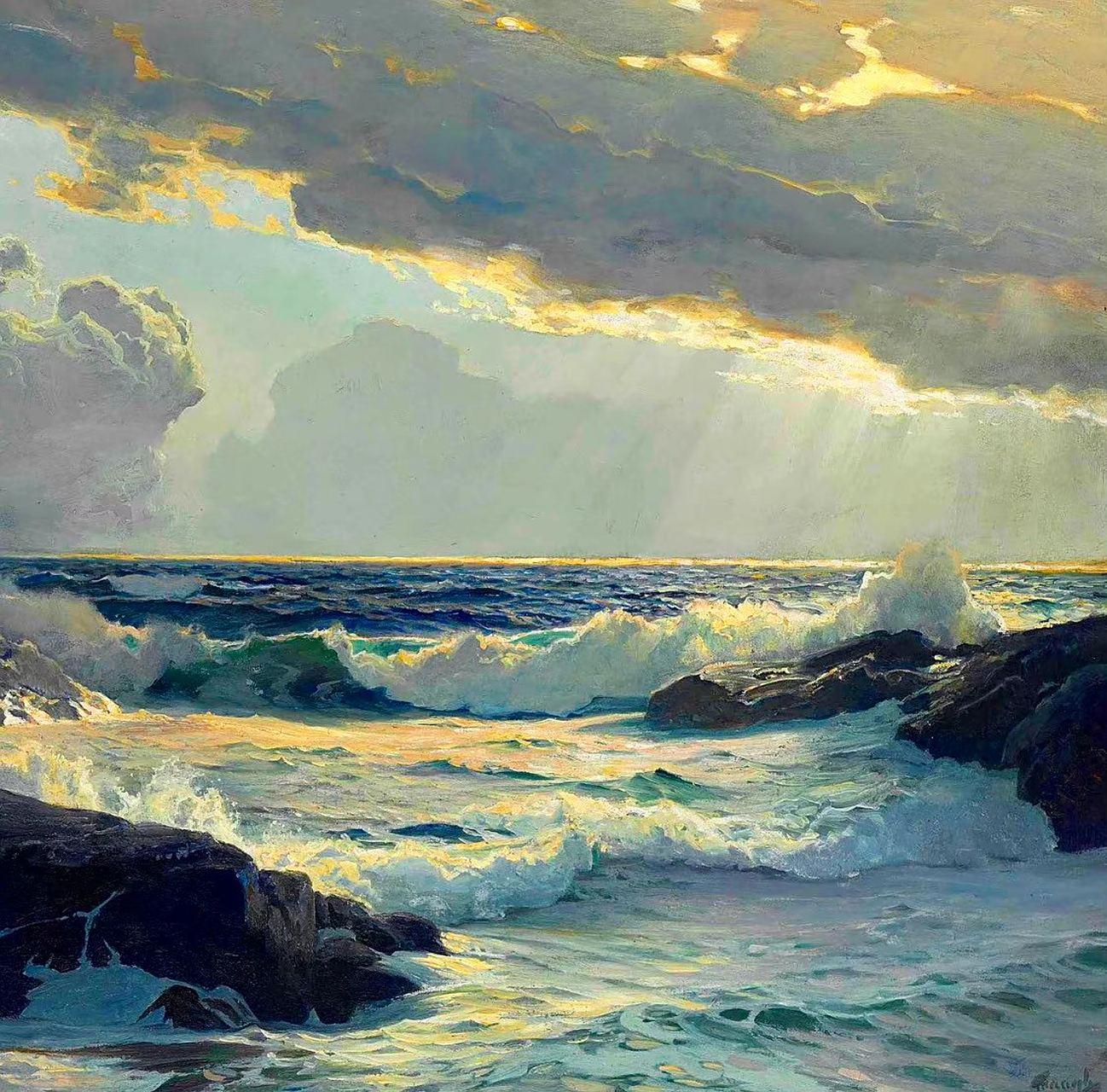 judd waug海景油画作品欣赏,用写实的笔法描绘广阔的大海