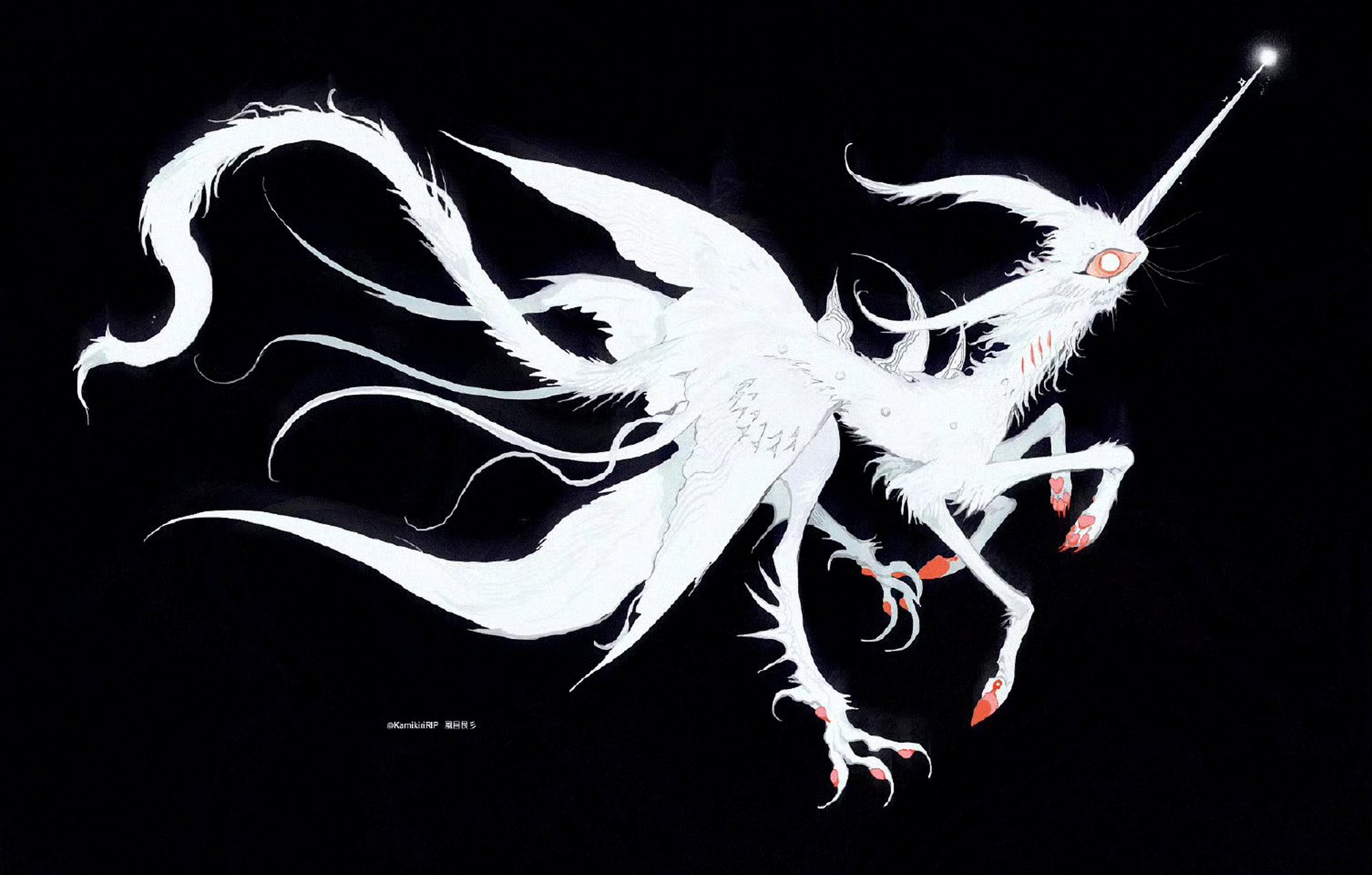 一组充满水墨风格的奇幻生物插画欣赏,by 风目艮.