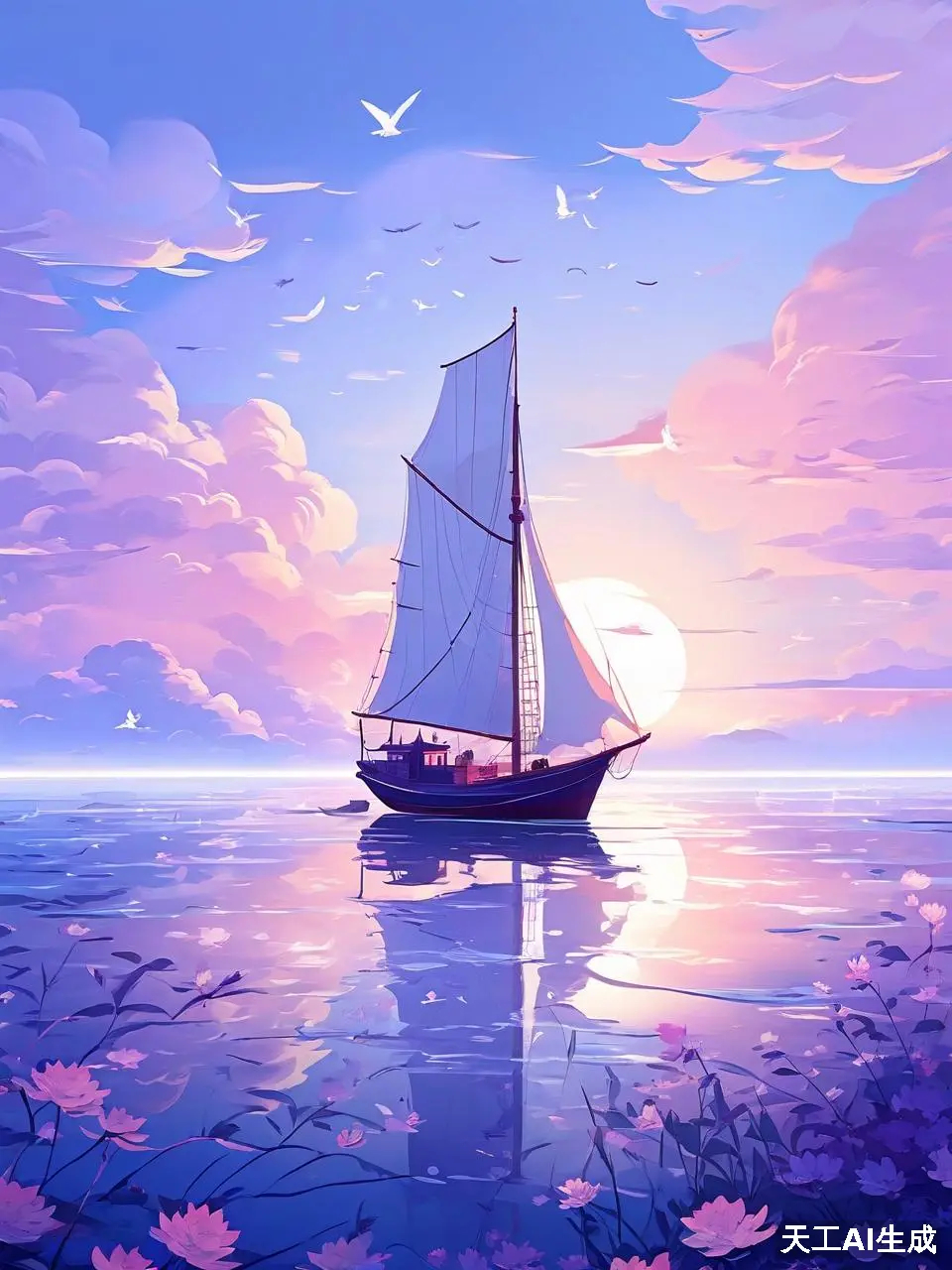 天工a生成,海上日出,一帆风顺.