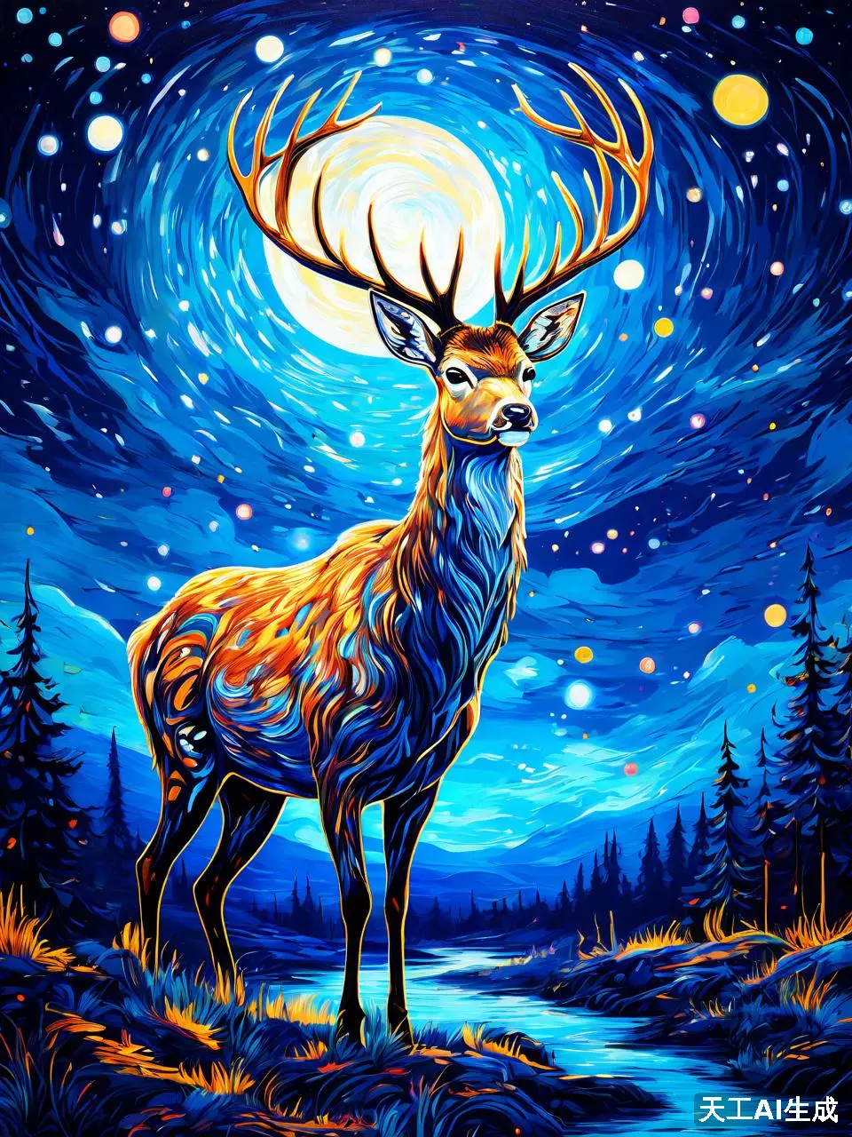 夜幕下的鹿,静谧而温柔, 鹿馊髟谒砩 ,仿佛整个世界都安静了