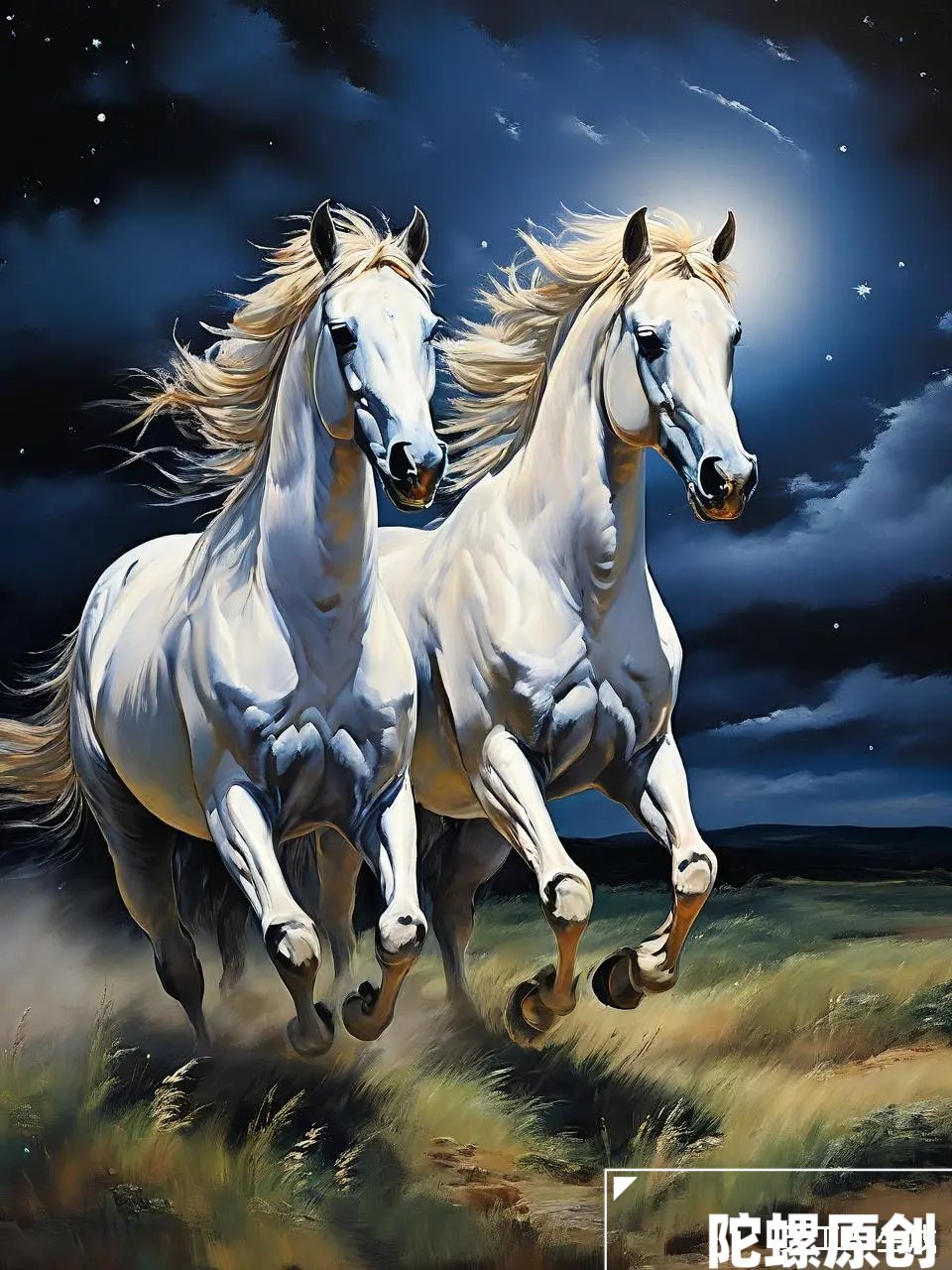 "在夕阳的金辉下,两匹马自由奔跑,那是属于它们的#ai绘画# #绘画