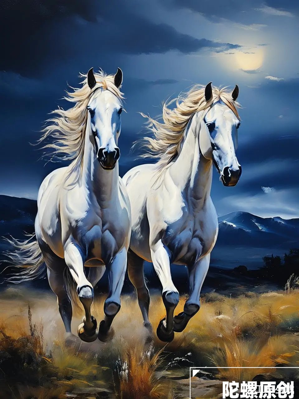 "在夕阳的金辉下,两匹马自由奔跑,那是属于它们的#ai绘画# #绘画