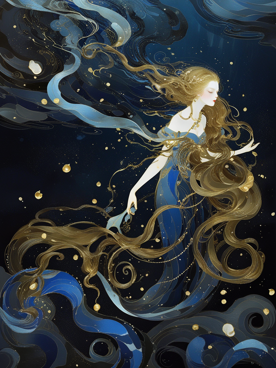 夜海轻波,美人鱼在梦幻的泡泡中起舞