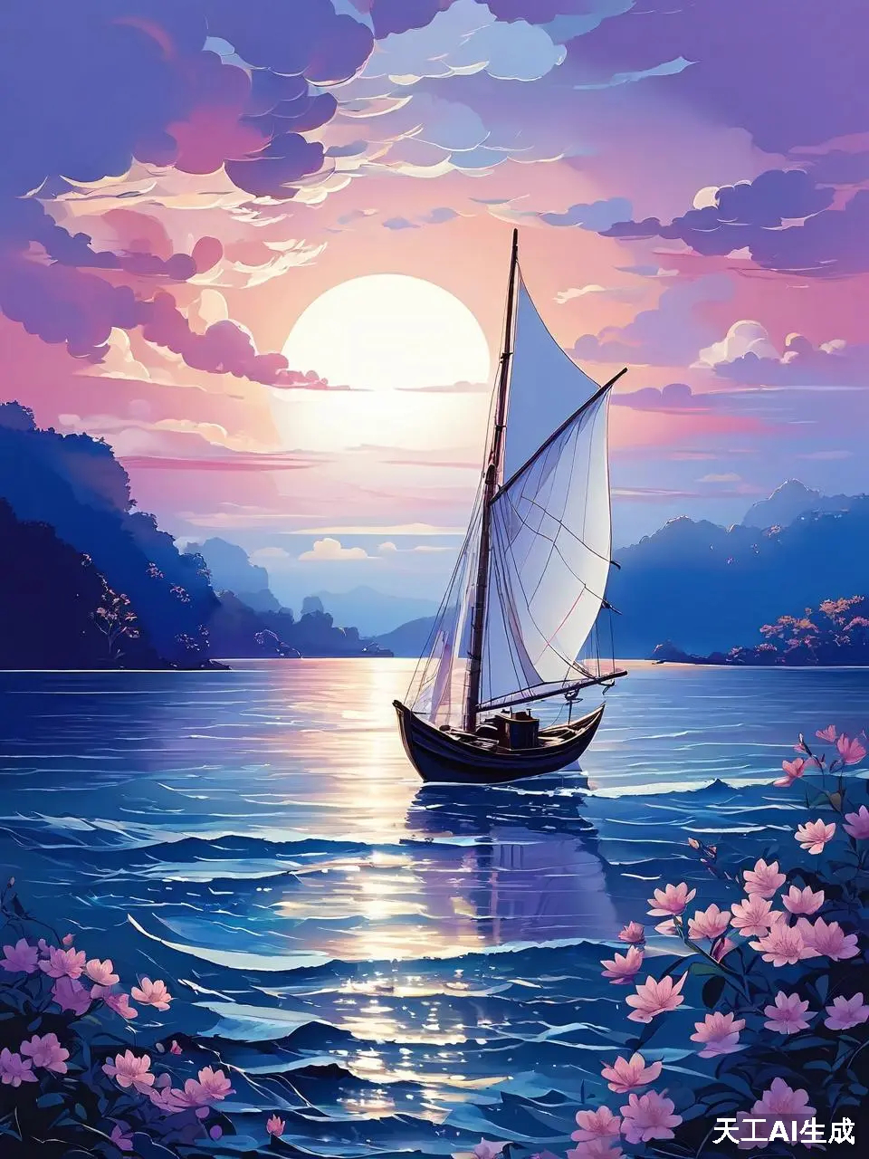 天工a生成,海上日出,一帆风顺.