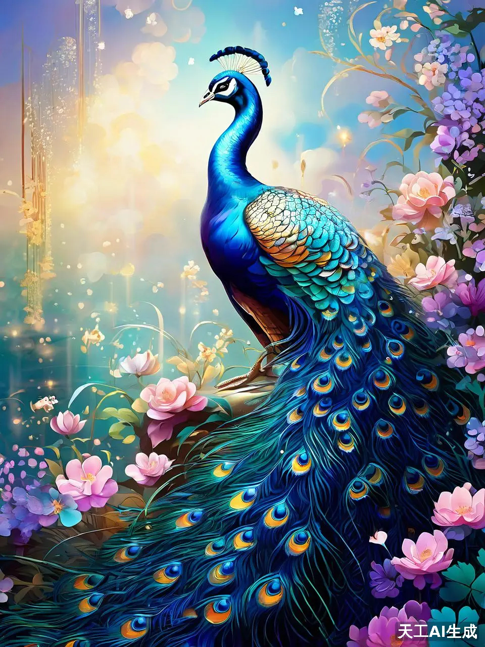 天工ai生成,孔雀开屏美如画,生活就该这么精彩!