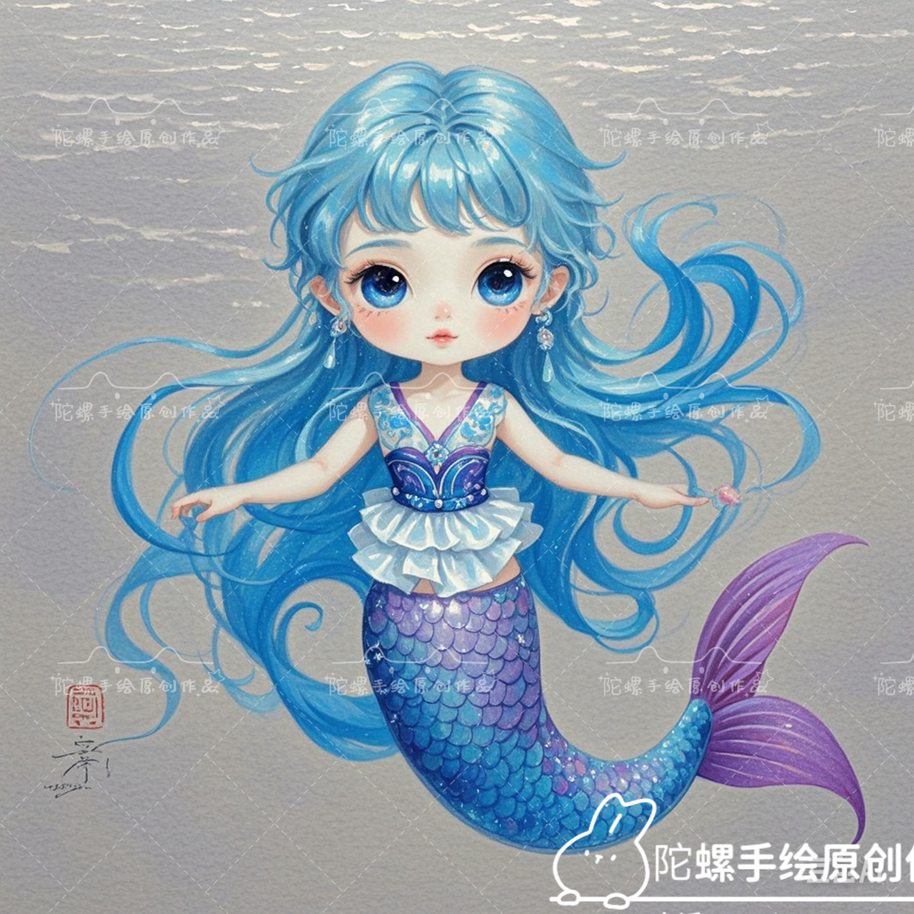 手绘美人鱼,梦幻蓝色系,美翻朋友圈!