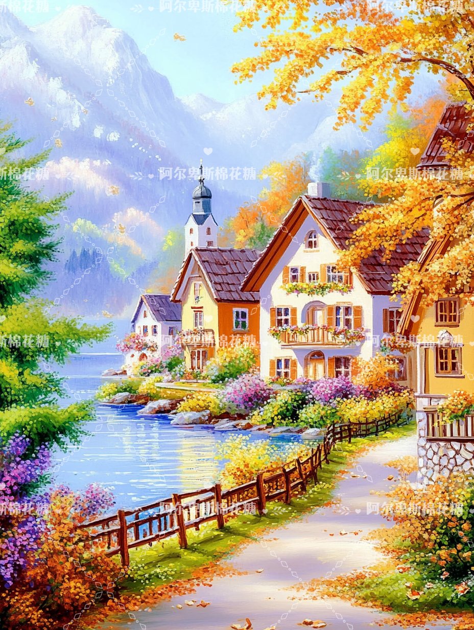 在阿尔卑斯山脚下的童话小镇,棉花糖般的云朵点缀着天空,我手捧着