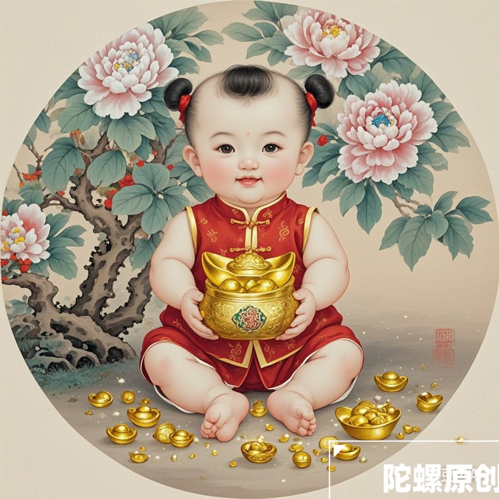 背景中的牡丹花增添了富贵气息,真是招财进宝的象征啊#大学第一课