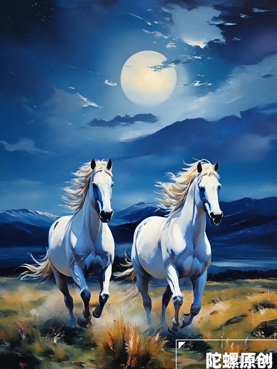 "在夕阳的金辉下,两匹马自由奔跑,那是属于它们的#ai绘画# #绘画