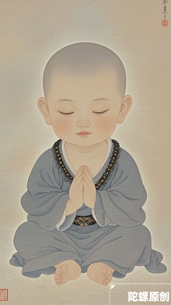 小和尚虔诚祈祷,愿世间和平美好