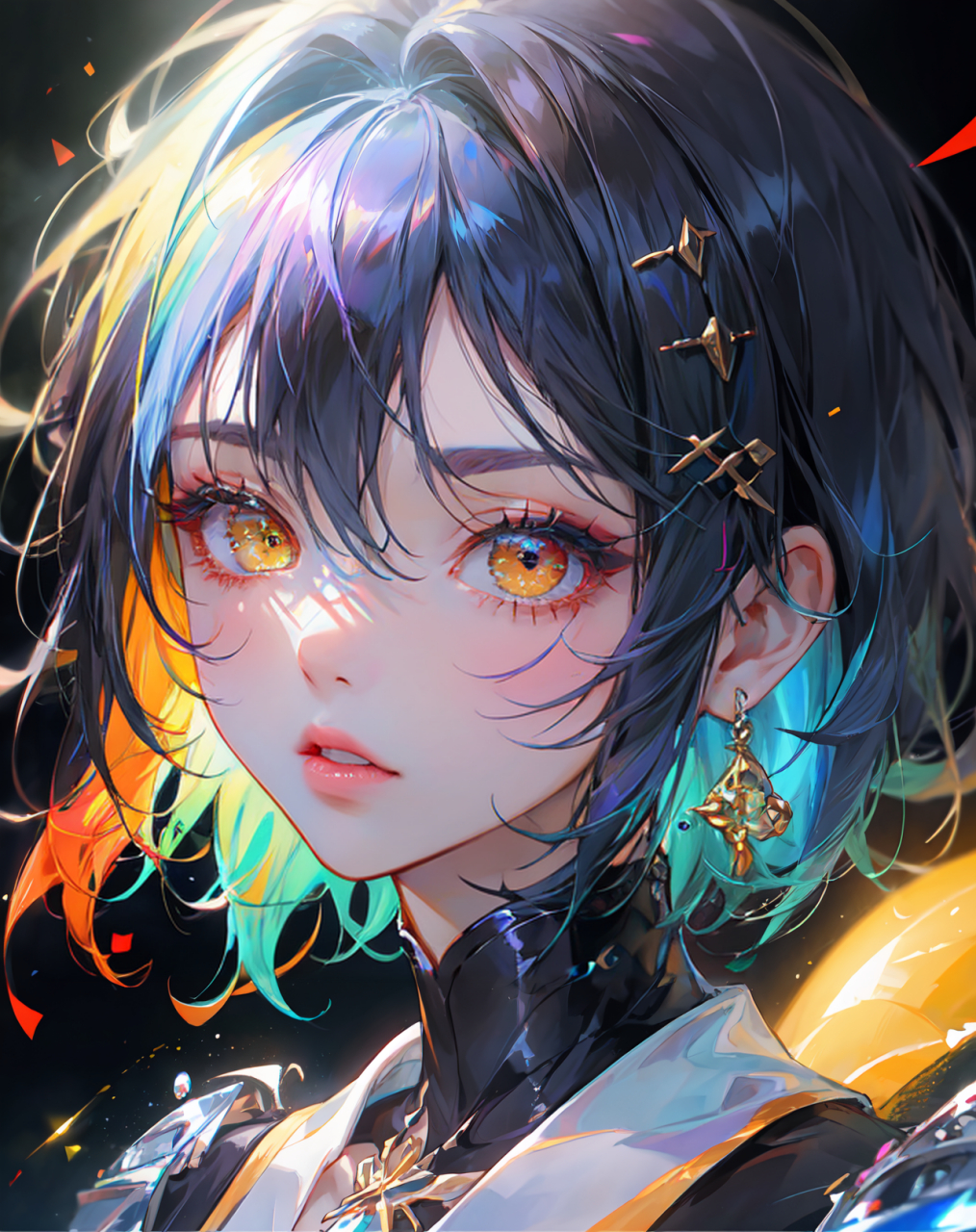 这位神秘女性角色,一头波浪黑发间夹杂着蓝色光泽,仿佛从深海跃出,又