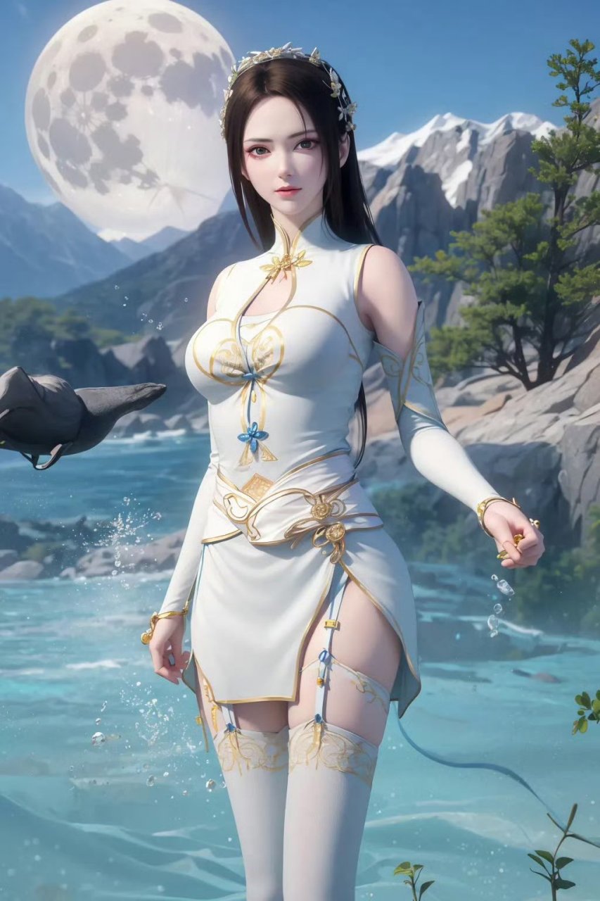 那个在湖边的白衣女神9578"(斗破纳兰嫣然ai绘画)  置身于雪山与