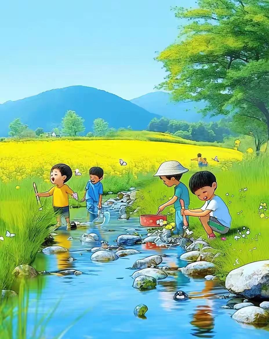 夏日嬉戏,童趣无限,小溪边,我们捉鱼去!