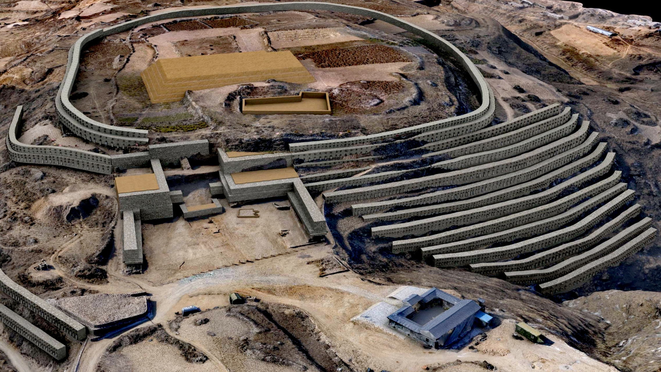 石峁遗址护坡石墙的用途 陕西省神木县石峁遗址,东南方向有13道护坡石