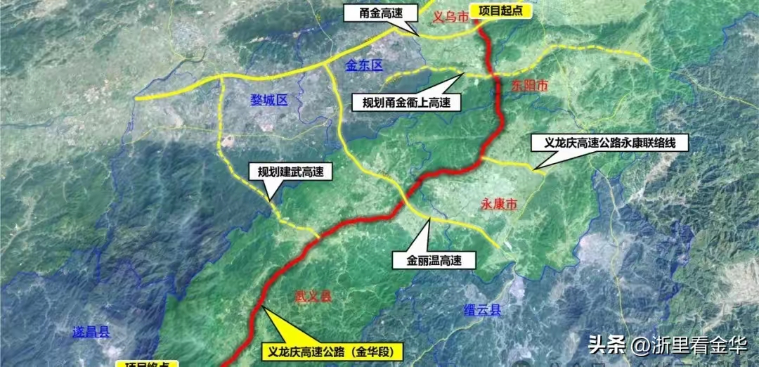 298km,途经义乌市(江东街道,佛堂镇,赤岸镇),东阳市